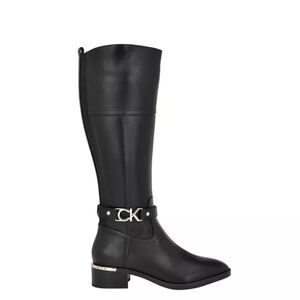 Calvin Klein Women's Daphny Pointy Toe Knee High Block Heel Casual Boots - Black